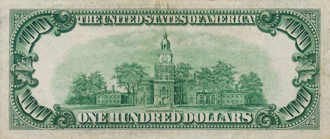 Back of United States p433Dc: 100 Dollars from 1934