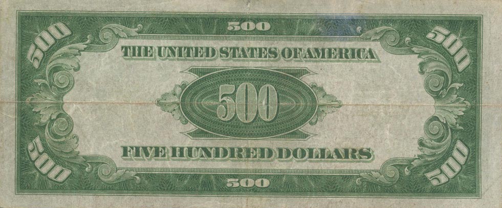 Back of United States p434a: 500 Dollars from 1934