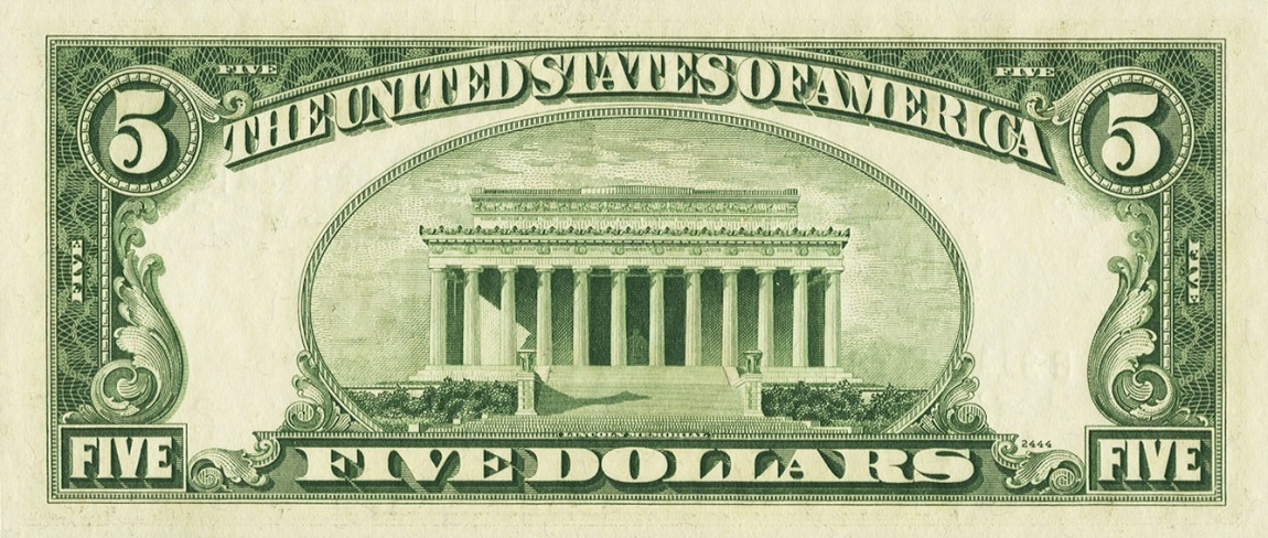 Back of United States p438e: 5 Dollars from 1950