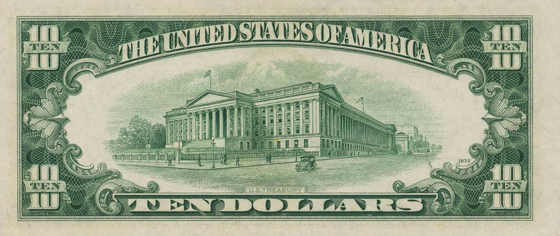 Back of United States p439c: 10 Dollars from 1950