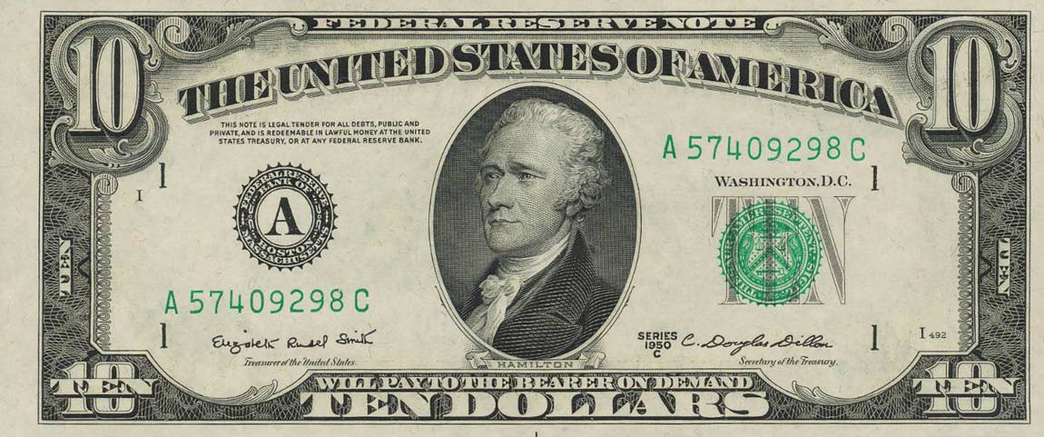 Front of United States p439c: 10 Dollars from 1950