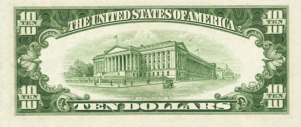 Back of United States p439e: 10 Dollars from 1950