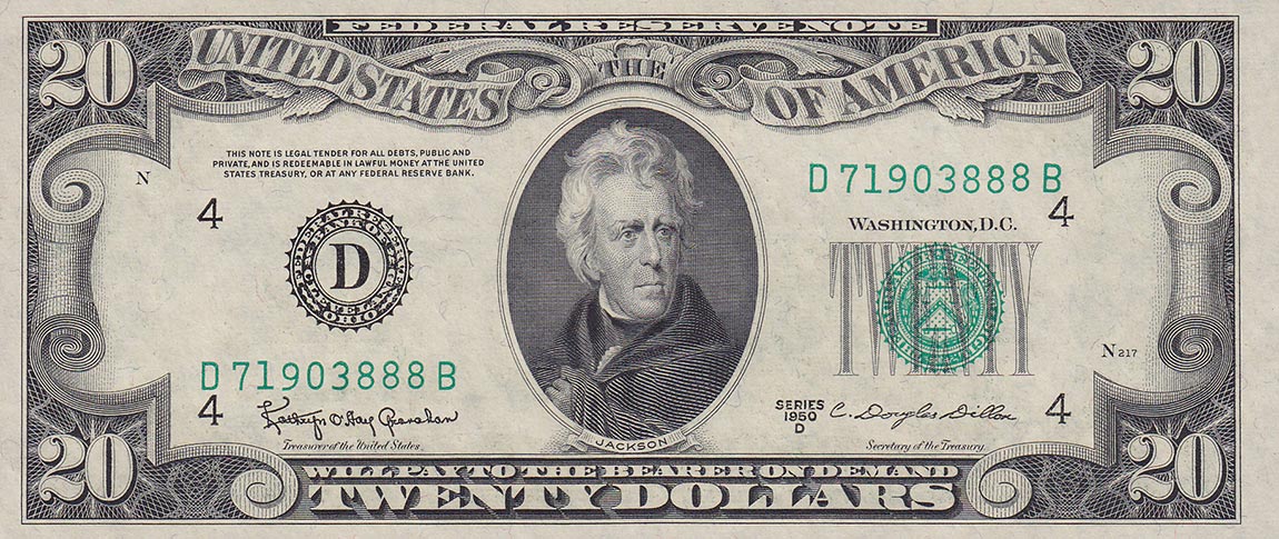 Front of United States p440d: 20 Dollars from 1950