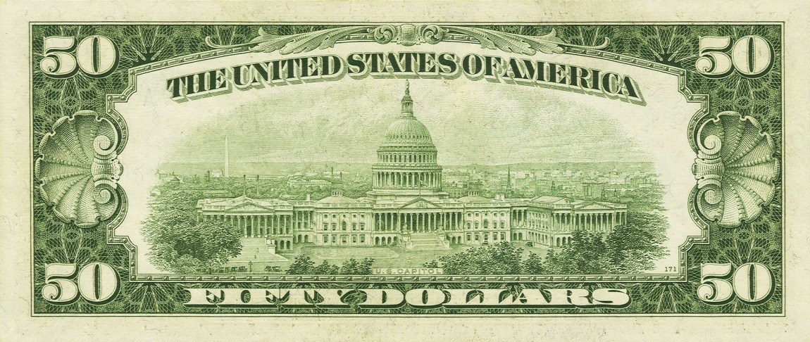 Back of United States p441d: 50 Dollars from 1950