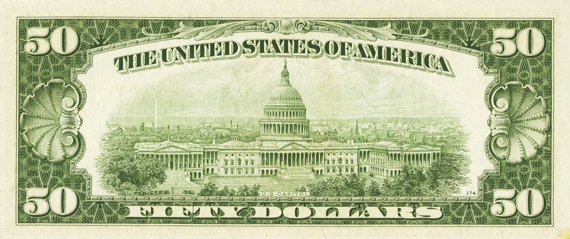 Back of United States p441e: 50 Dollars from 1950