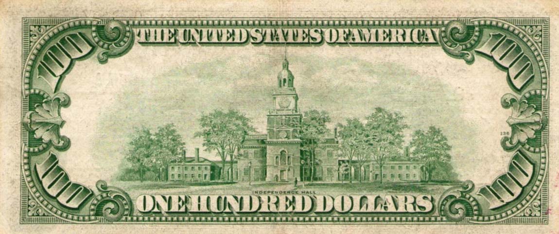 Back of United States p442b: 100 Dollars from 1950