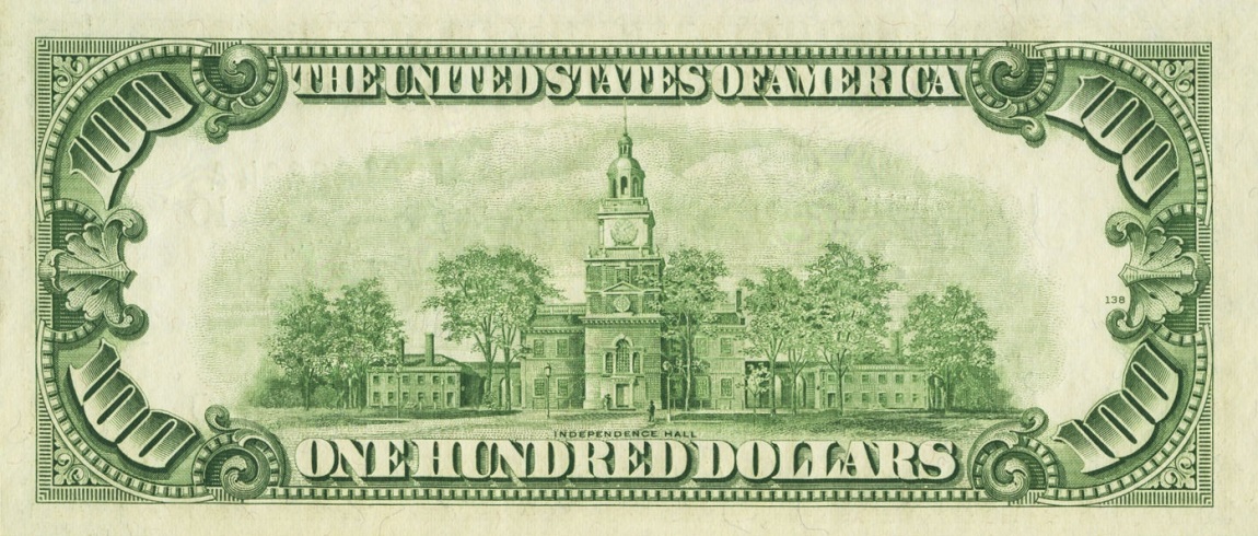 Back of United States p442c: 100 Dollars from 1950