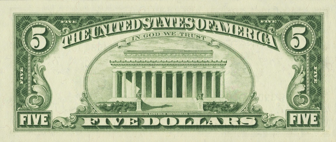 Back of United States p450b: 5 Dollars from 1969