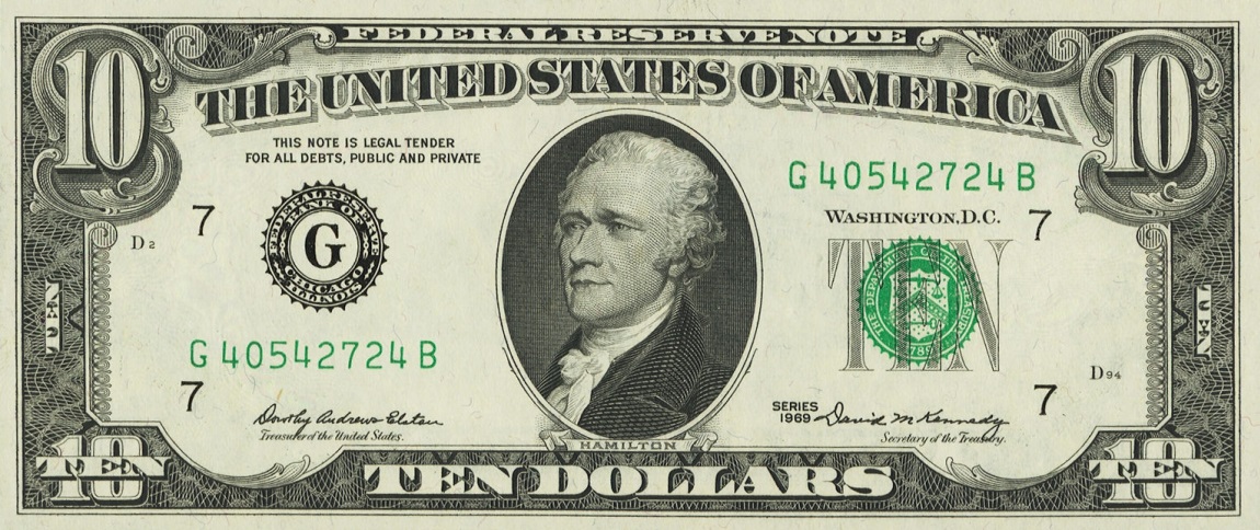 Front of United States p451a: 10 Dollars from 1969