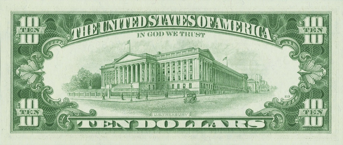 Back of United States p451b: 10 Dollars from 1969