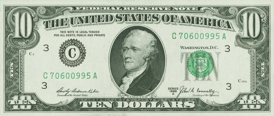 Front of United States p451b: 10 Dollars from 1969