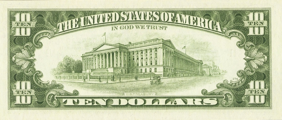 Back of United States p451d: 10 Dollars from 1969