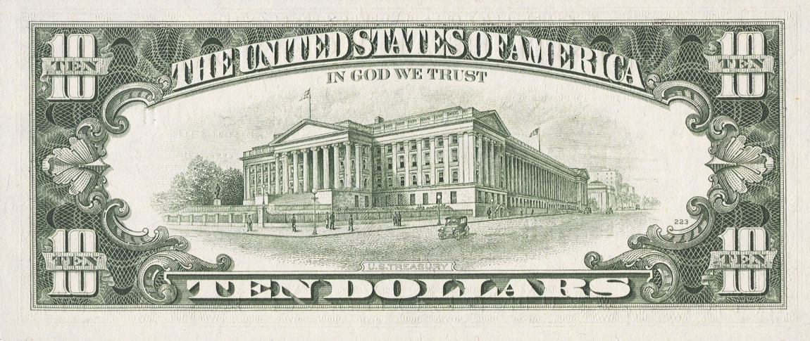 Back of United States p457: 10 Dollars from 1974