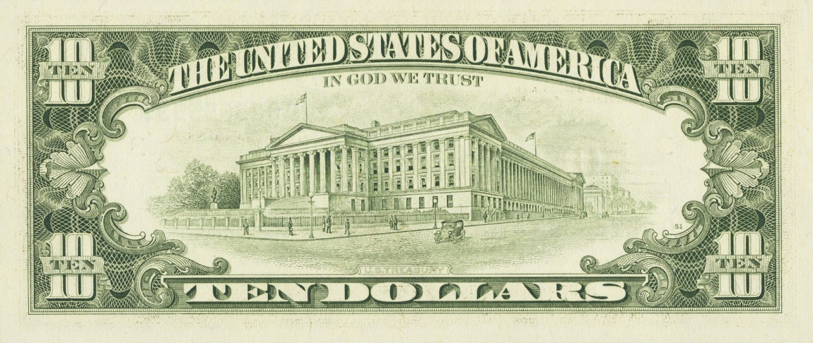 Back of United States p476: 10 Dollars from 1985