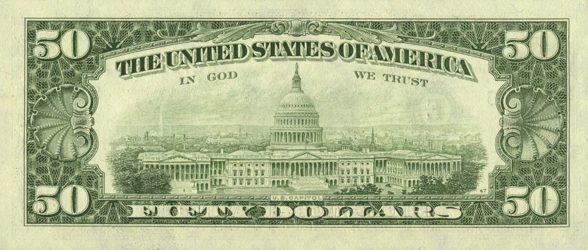 Back of United States p478: 50 Dollars from 1985