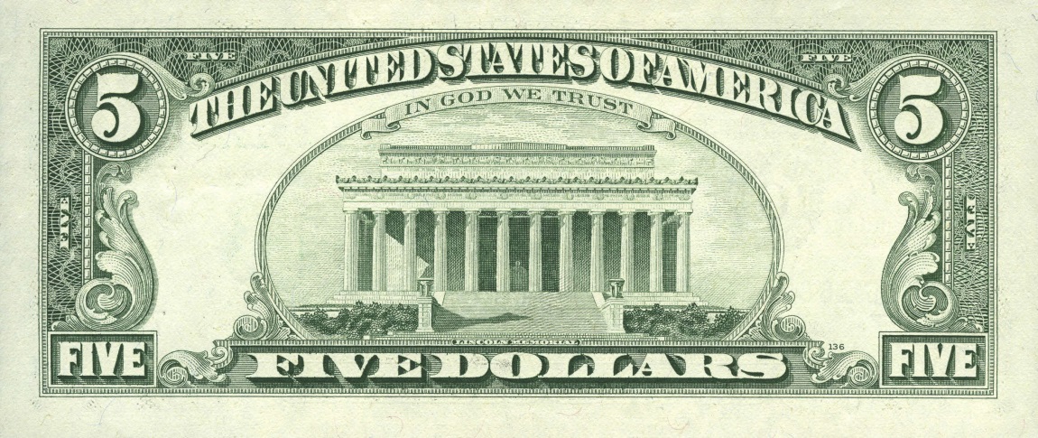 Back of United States p481a: 5 Dollars from 1988