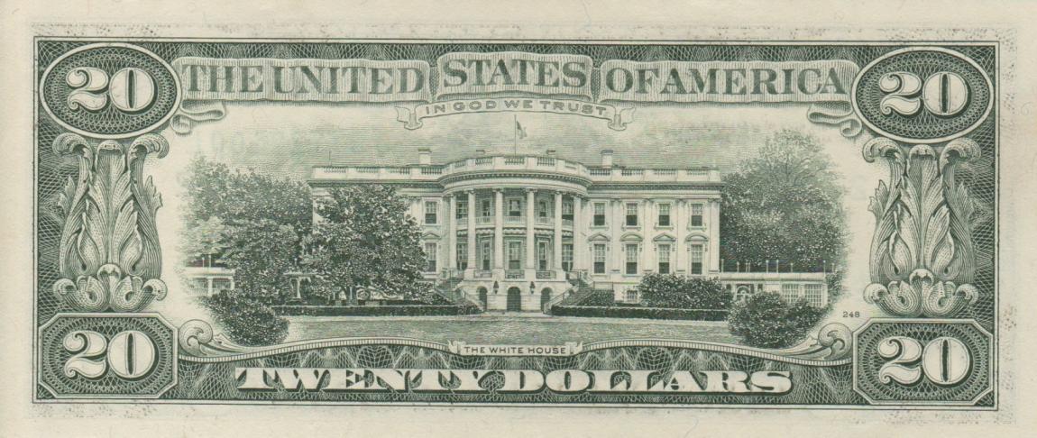 Back of United States p487: 20 Dollars from 1990