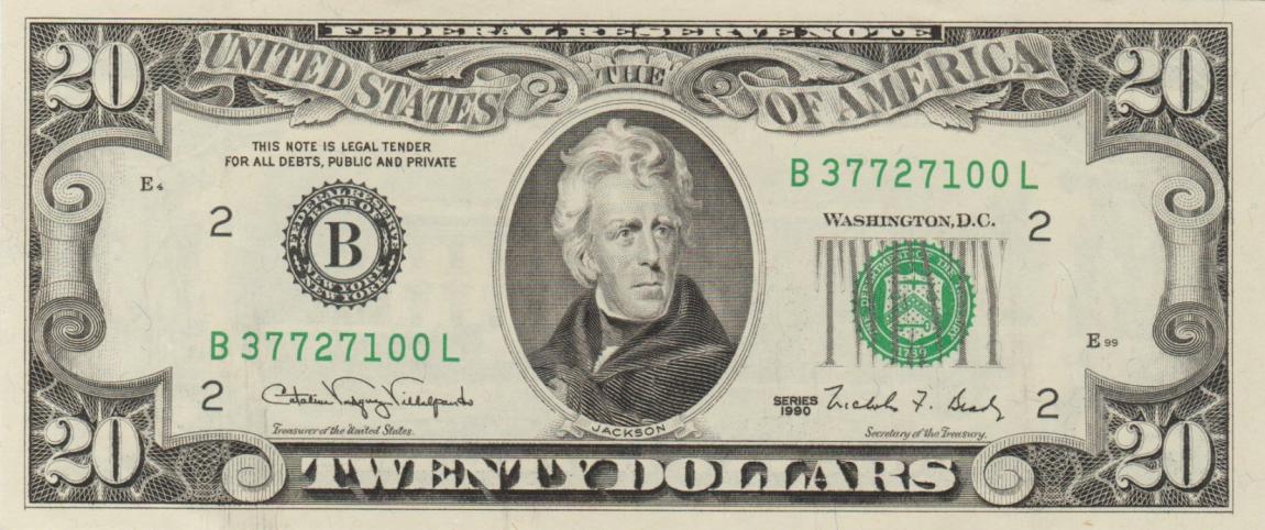 Front of United States p487: 20 Dollars from 1990