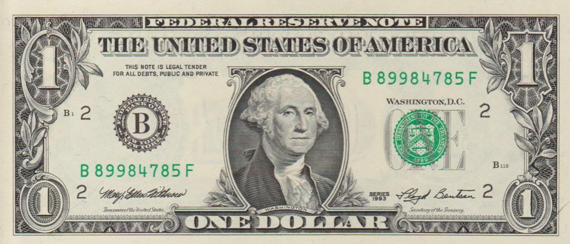 Front of United States p490a: 1 Dollar from 1993