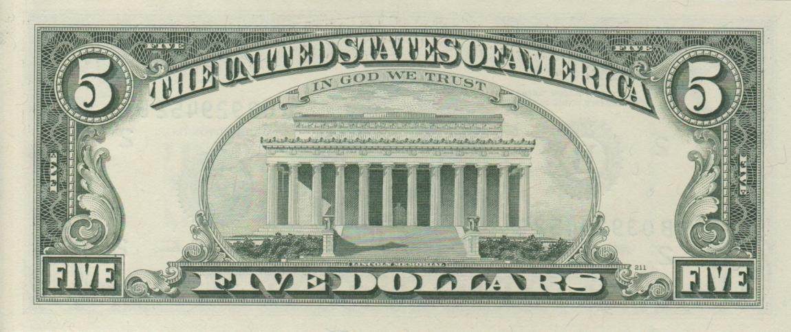 RealBanknotes.com > United States p491: 5 Dollars from 1993