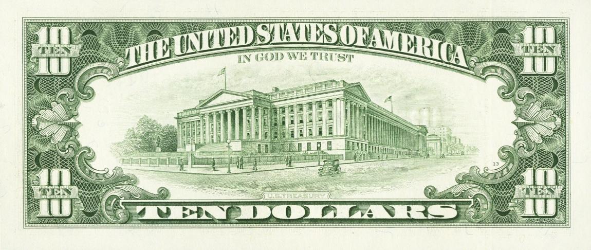 Back of United States p492: 10 Dollars from 1993