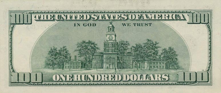 Back of United States p503: 100 Dollars from 1996