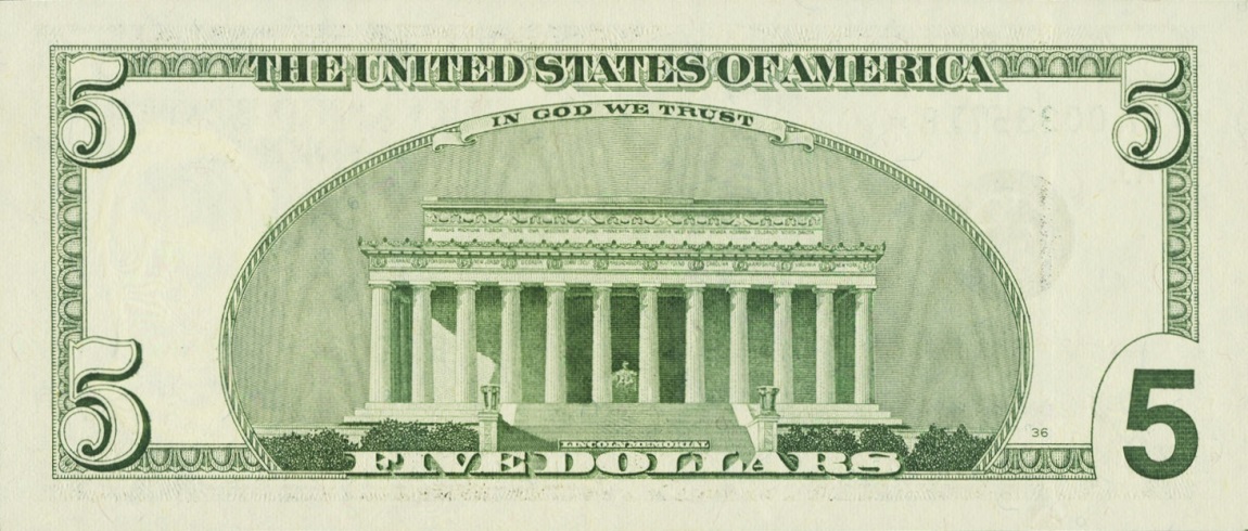 Back of United States p505: 5 Dollars from 1999