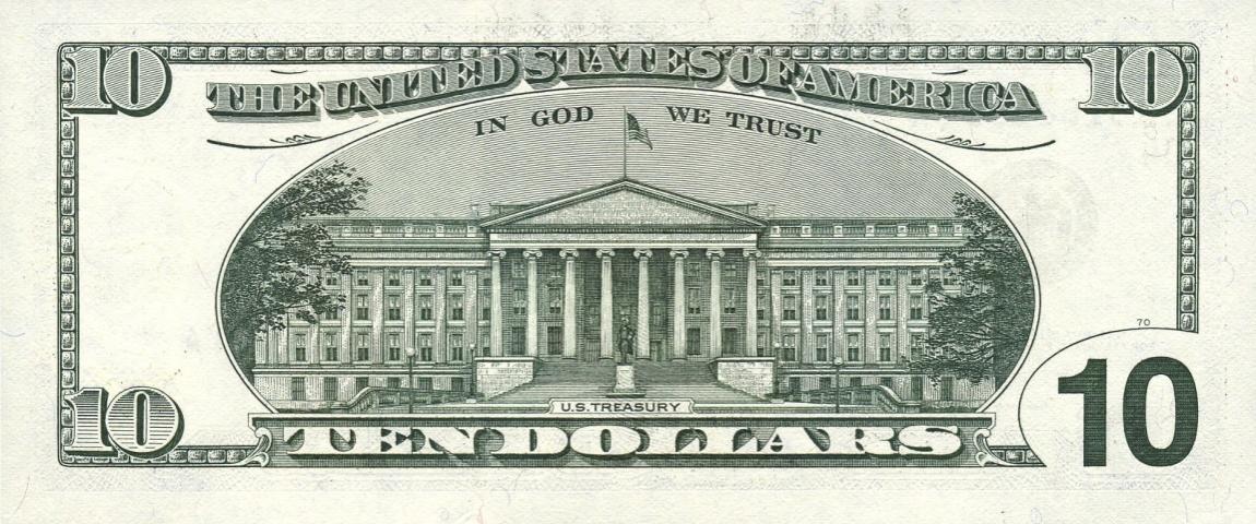 Back of United States p511: 10 Dollars from 2001