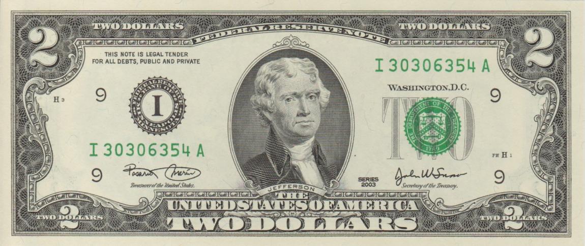 Front of United States p516a: 2 Dollars from 2003