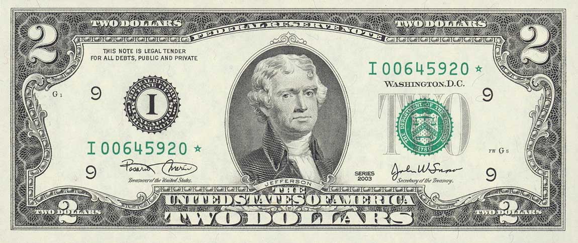 Front of United States p516r: 2 Dollars from 2003