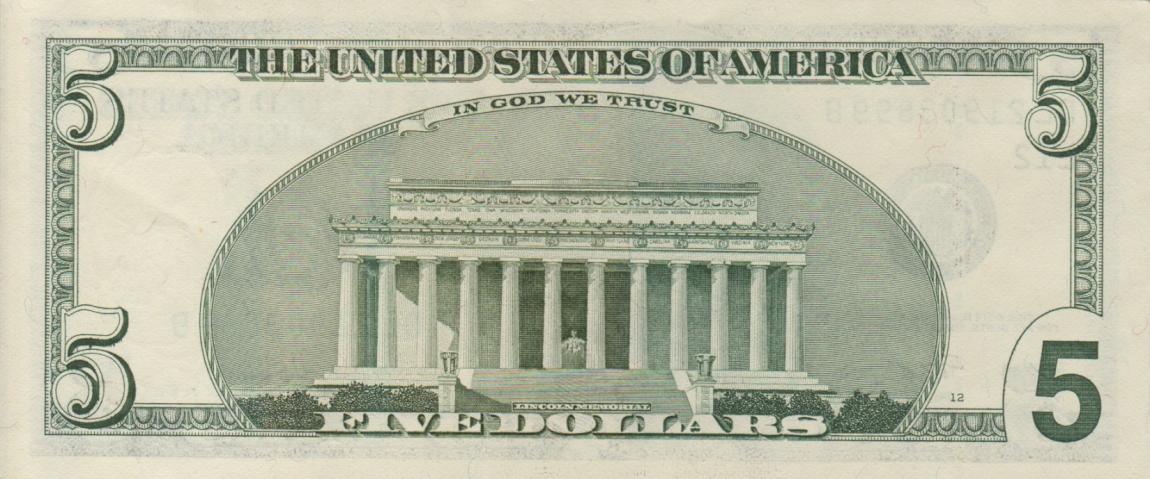 Back of United States p517a: 5 Dollars from 2003