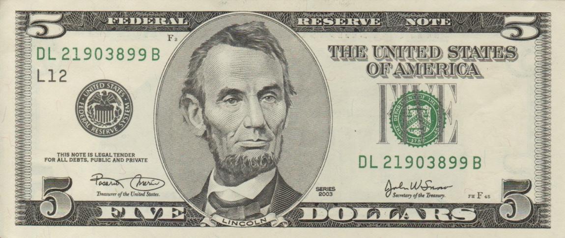 Front of United States p517a: 5 Dollars from 2003