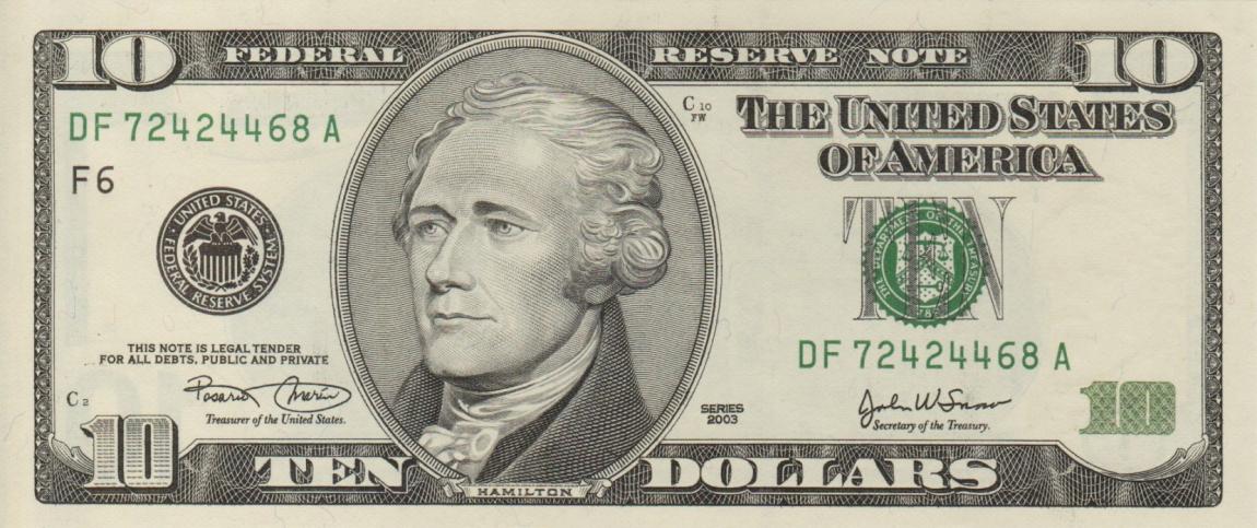 Front of United States p518: 10 Dollars from 2003