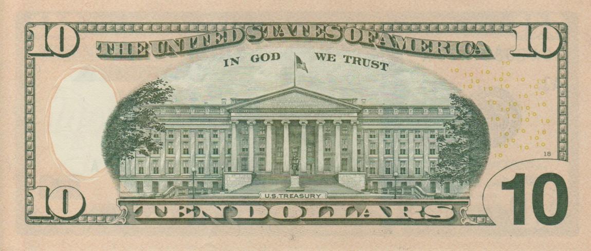 Back of United States p520: 10 Dollars from 2004