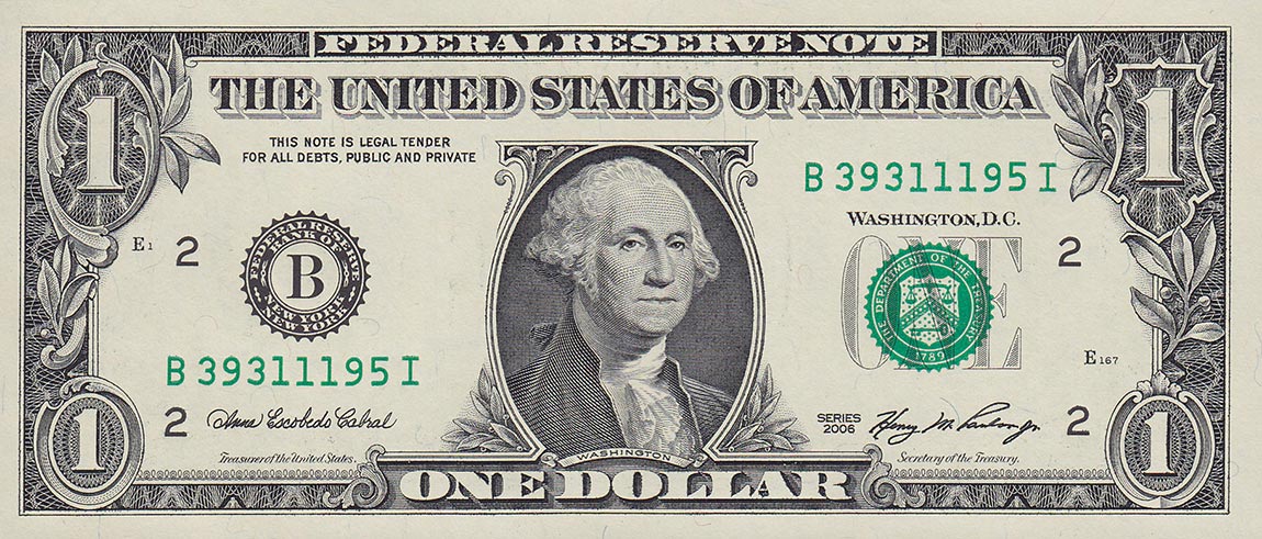 Front of United States p523a: 1 Dollar from 2006