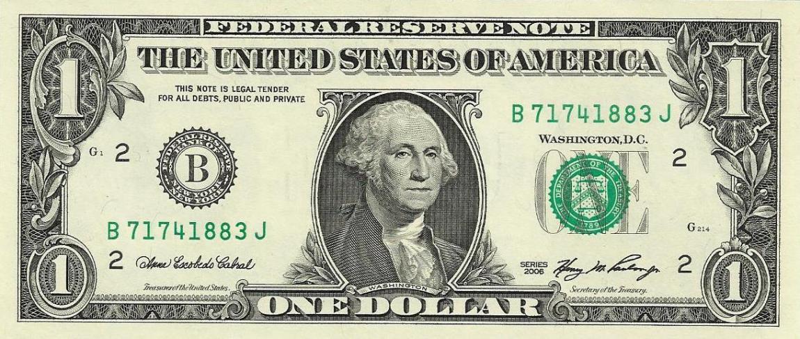 Front of United States p523b: 1 Dollar from 2006