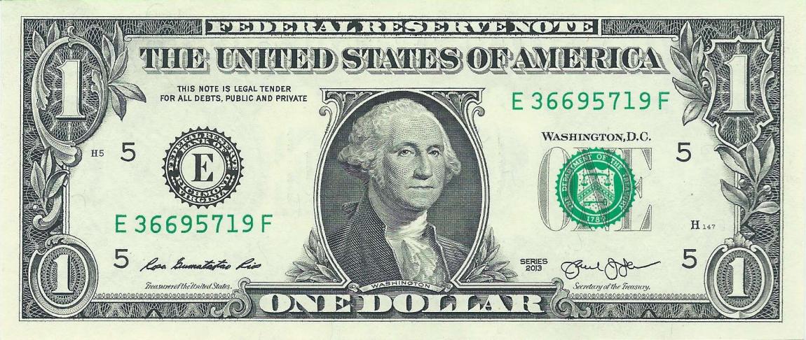 Front of United States p537: 1 Dollar from 2013