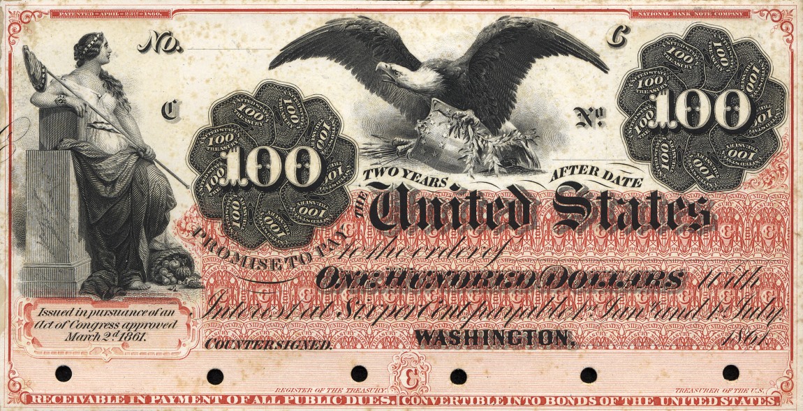 Front of United States p61: 100 Dollars from 1861