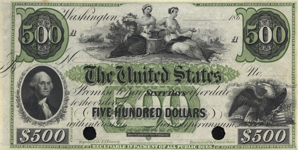 Front of United States p62: 500 Dollars from 1861