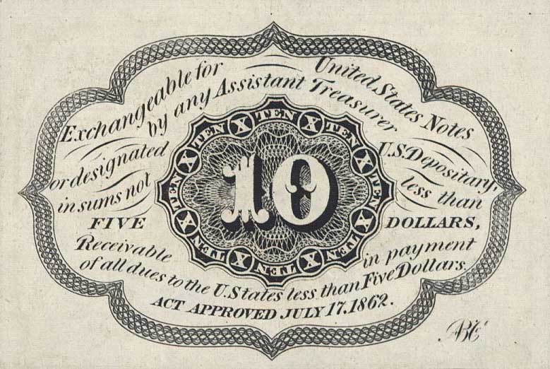 Back of United States p98c: 10 Cents from 1862