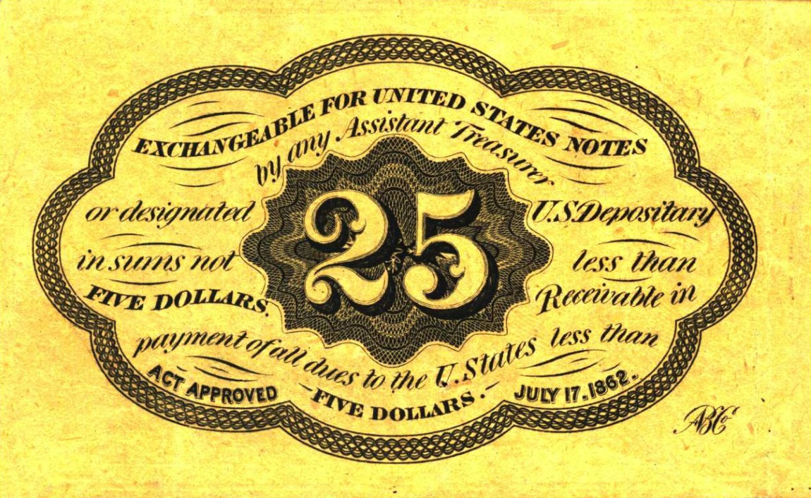 Back of United States p99c: 25 Cents from 1862