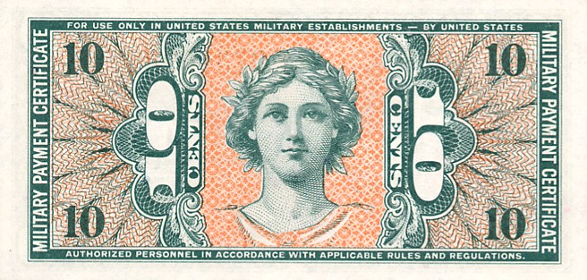 Back of United States pM37a: 10 Cents from 1958