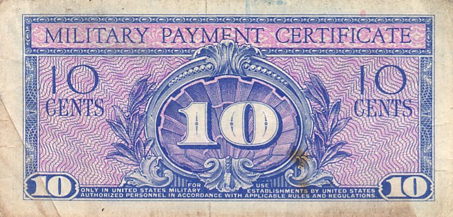 Back of United States pM44a: 10 Cents from 1961