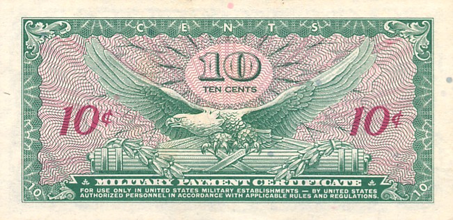 Back of United States pM58a: 10 Cents from 1965