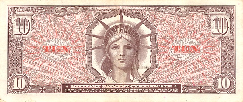 Back of United States pM63a: 10 Dollars from 1965