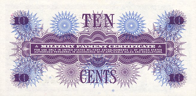 Back of United States pM65a: 10 Cents from 1968