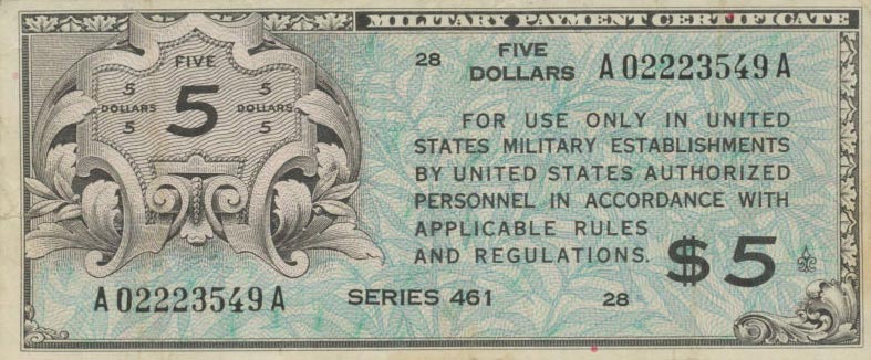 Front of United States pM6a: 5 Dollars from 1946