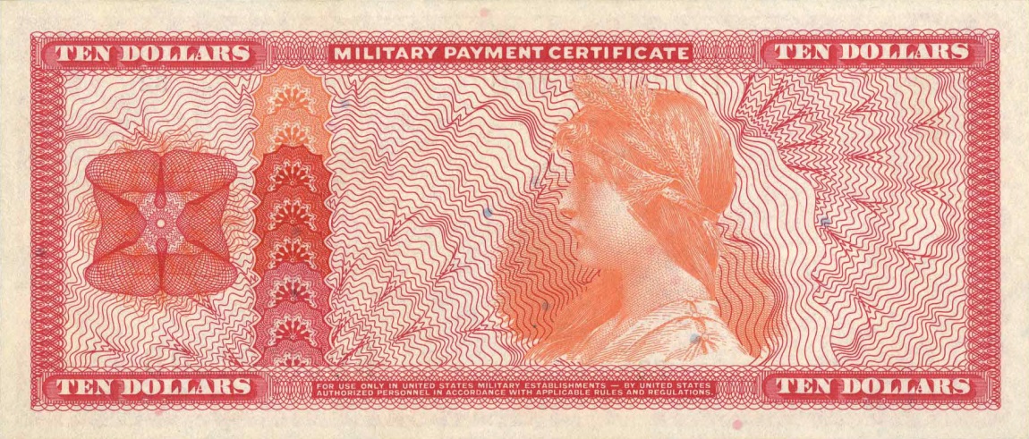 Back of United States pM70a: 10 Dollars from 1968