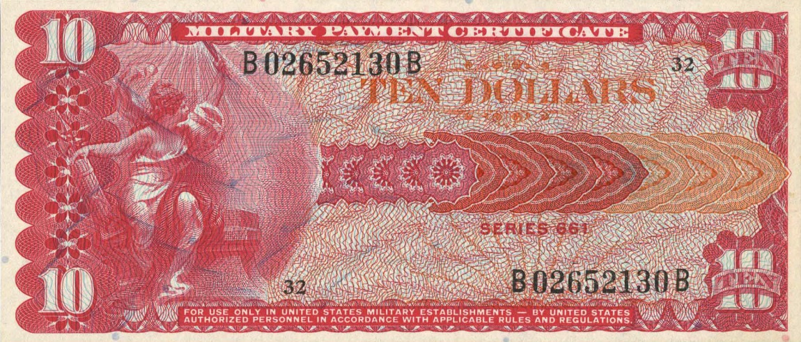 Front of United States pM70a: 10 Dollars from 1968