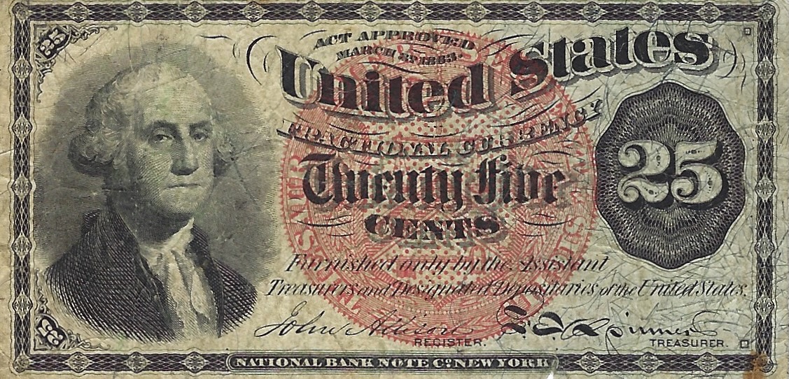 Front of United States p118d: 25 Cents from 1863